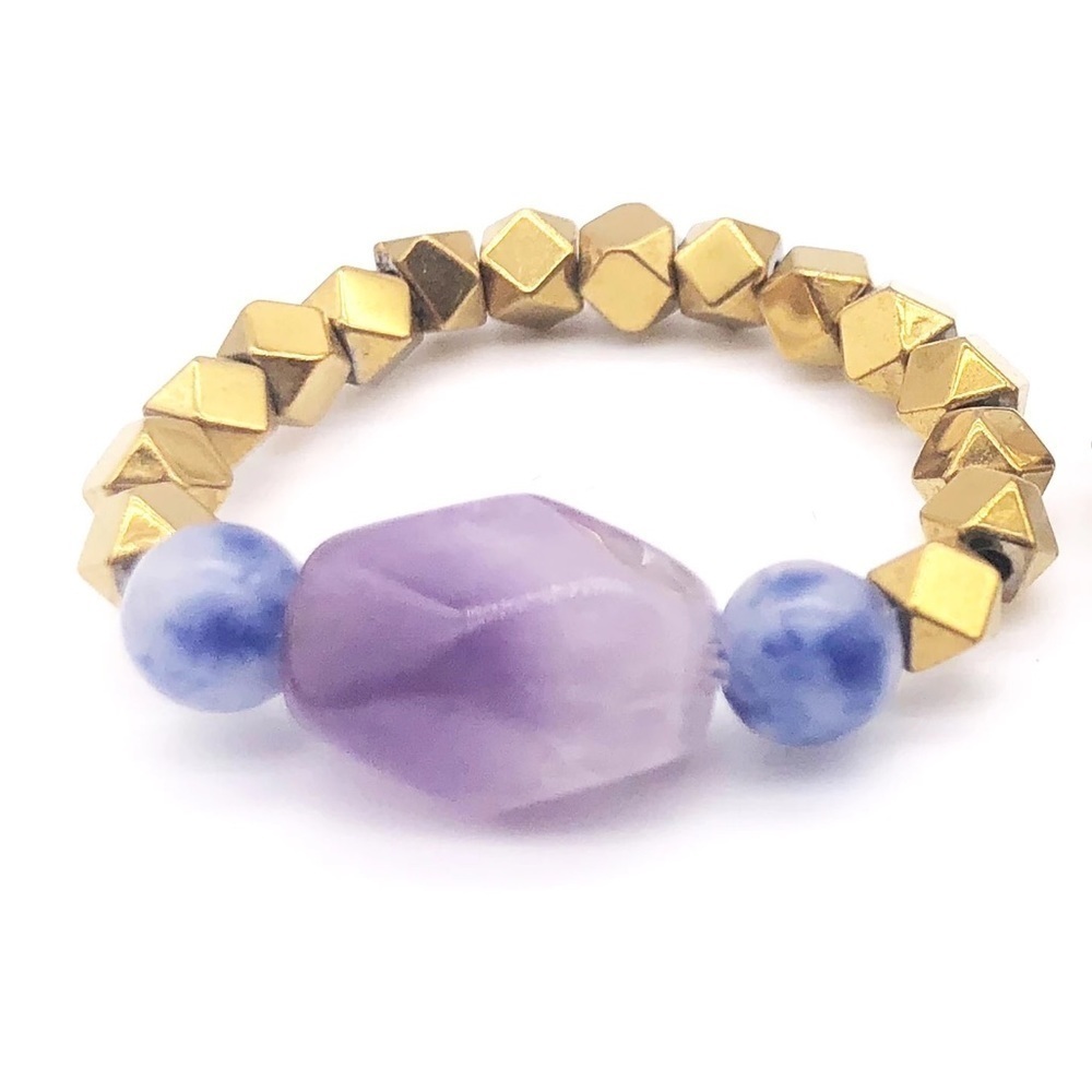 BOGO Natural Amethyst Stretch Beaded Ring